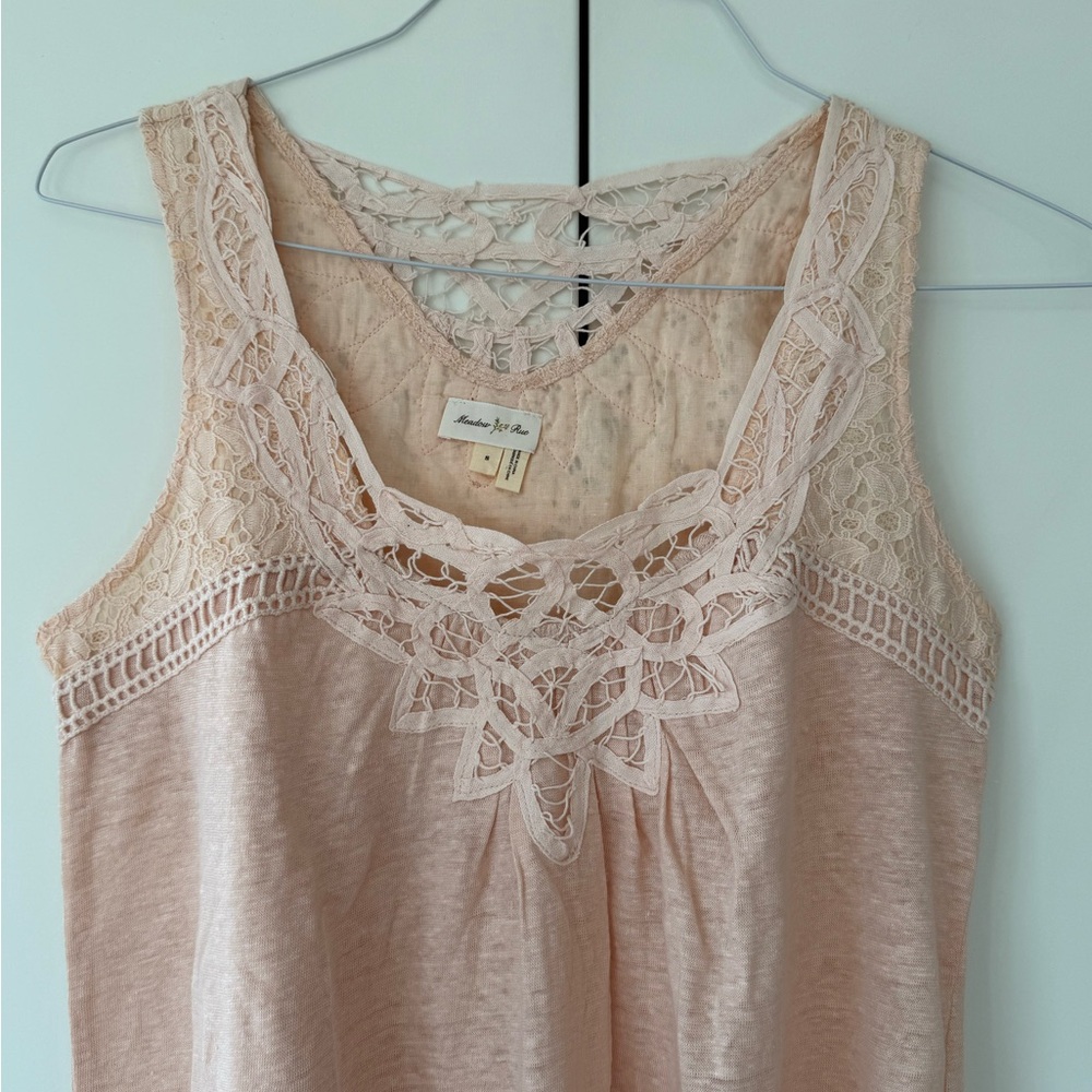 Anthropologie Sleeveless Lace Trim Tank Top Blush Pink Size S